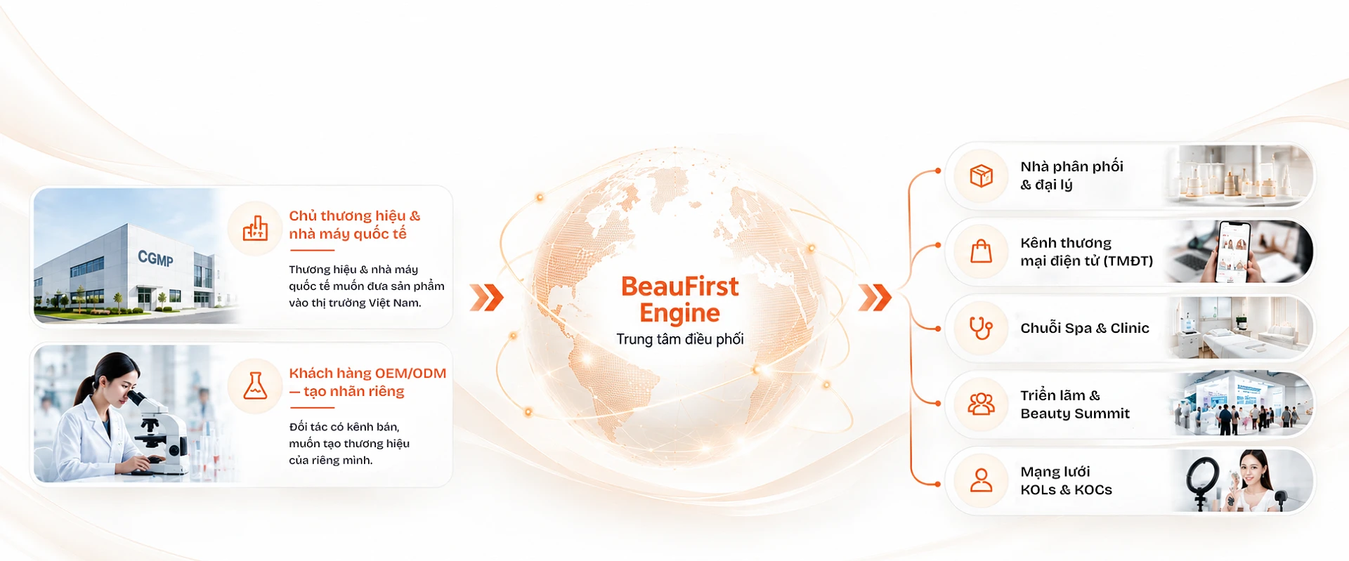 Hệ sinh thái BeauFirst — Chuỗi giá trị Mỹ phẩm Quốc tế